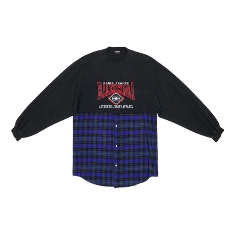 Balenciaga BB Authentic Patched Long Sleeve T-Shirt 'Black Blue' 698227TMM085212