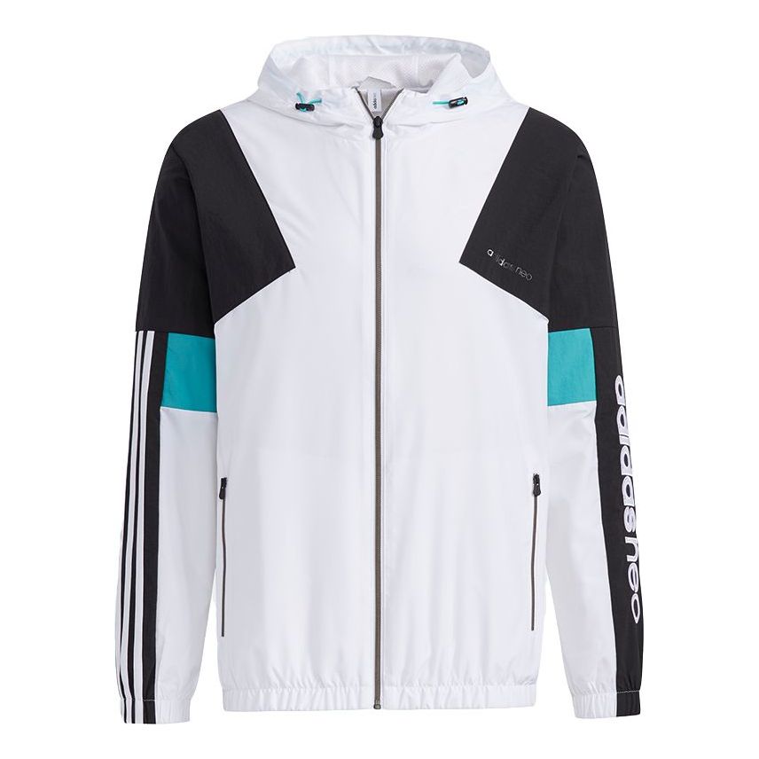 adidas neo M Cs Cb Wb 2 Logo Embroidered Contrasting Colors Sports Jacket White GP5685