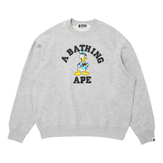 A Bathing Ape x Disney Donald Duck College Relaxed Fit Crewneck 'Grey' 0ZXSWM902131R-GRY