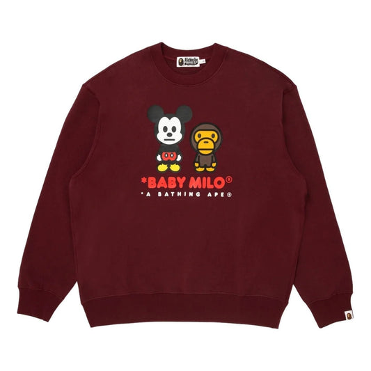 A Bathing Ape x Disney Mickey Mouse Baby Milo Relaxed Fit Crewneck 'Burgundy' 0ZXSWMX90113R-BGD