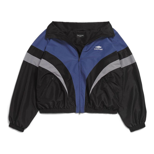 Balenciaga 3B Sports Icon Off Shoulder Tracksuit Jacket 'Black Blue' 790756TMO101000