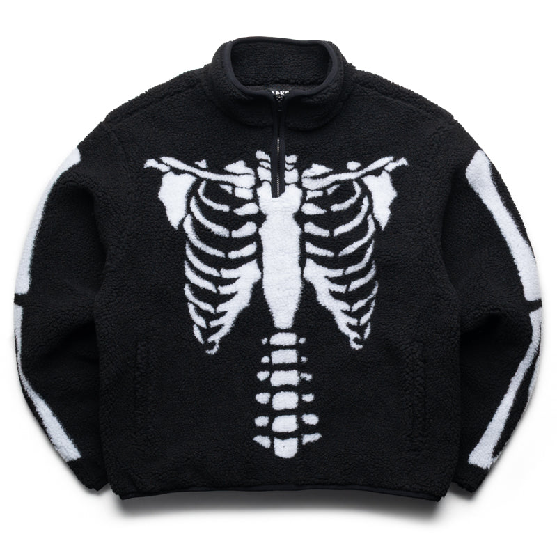 Market Skeletal Quarter Zip Sherpa Pullover Jacket - Black