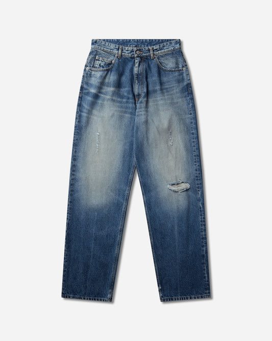 Men's Distressed Straight Leg Jeans Medium Blue