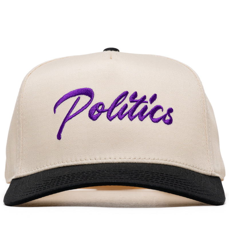 Politics Script A-Frame Snapback - Cream/Purple