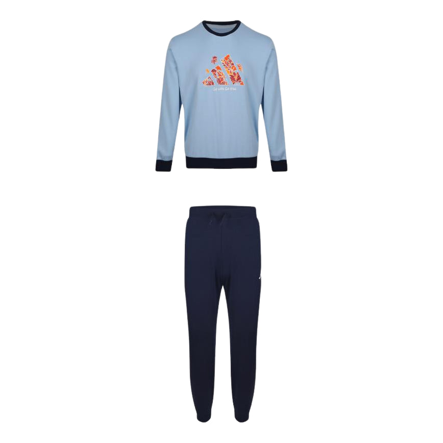(GS) adidas Long-Sleeve Crewneck Sweatshirt Pants Tracksuit Set 'Blue Black' LE1428 - adidas Professional Edition