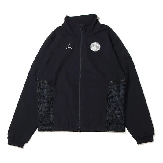 Men's Air Jordan Solid Color Logo Stand Collar Long Sleeves Jacket Black DM3091-010