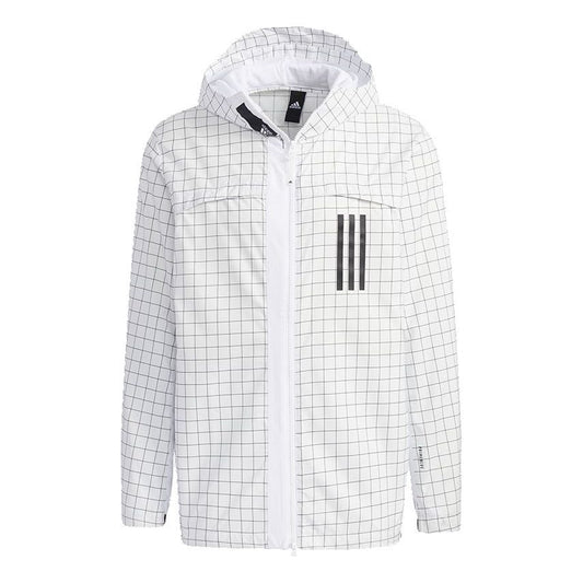 adidas WND Sports Plaid Windproof Hooded Jacket White GL8686