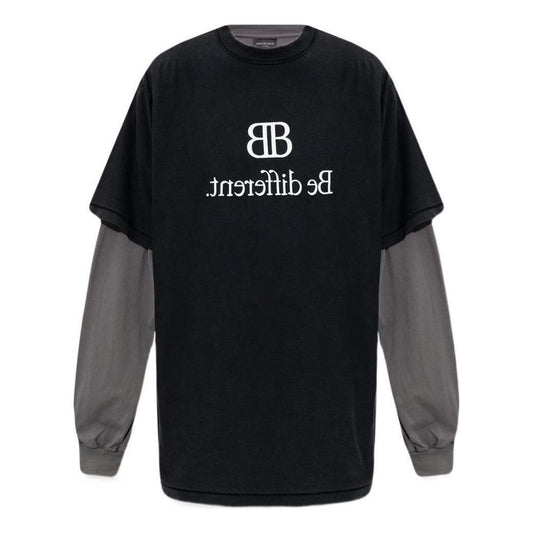 Balenciaga BB Be Different Patched T-Shirt Long Sleeve T-Shirt 'Black Grey' 720407TNVV31070