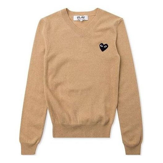 (WMNS) COMME des GARCONS PLAY V-Neck Pullover Black Heart 'Beige' AZ-N017-051-3