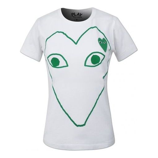 COMME des GARCONS PLAY Heart Ourlined Shape Short Sleeve Tee 'White Green' AZ-T104-051-1