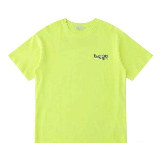 Men's Balenciaga Small Logo Round Neck Short Sleeve Yellow 620967TJVF77110
