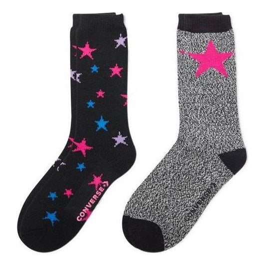 Converse Star Logo Crew Socks Two Pairs 'Black Grey' 10024263-A01