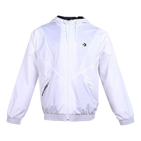 Converse hooded Drawstring Zipper Pocket Jacket White 10019993-A03