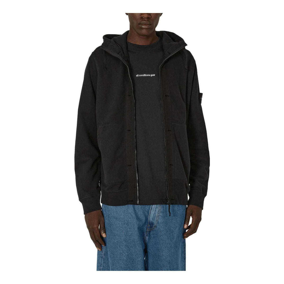 STONE ISLAND Logo Patch Zip-Up Hoodie 'Black' 791560477-V0029